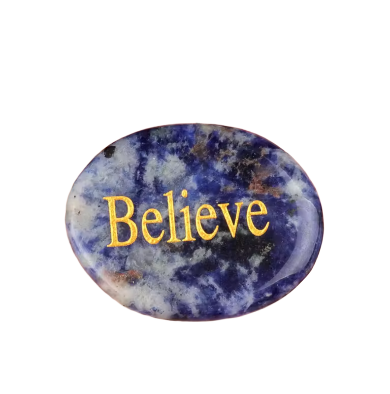 Blue Sodalite Spiritual Oval Thumb-Press Healing Stone - "BELIEVE" Blue Sodalite Spiritual Oval Thumb-Press Healing Stone - "BELIEVE"