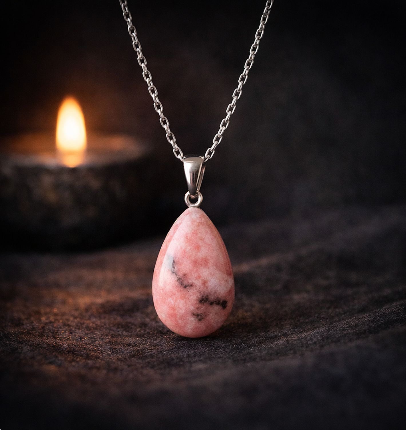 HeartVeil Rhodonite Silver 925 Teardrop Pendant
