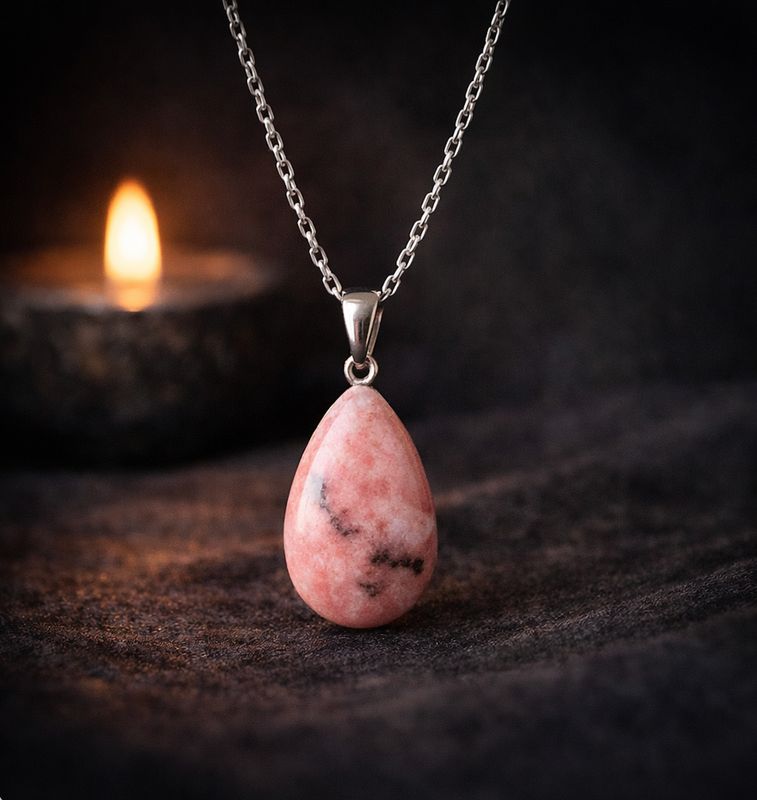 HeartVeil Rhodonite Silver 925 Teardrop Pendant