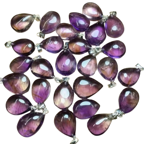 Silver 925 Teardrop Pendant - Natural Crystal Healing Stone - Amethyst