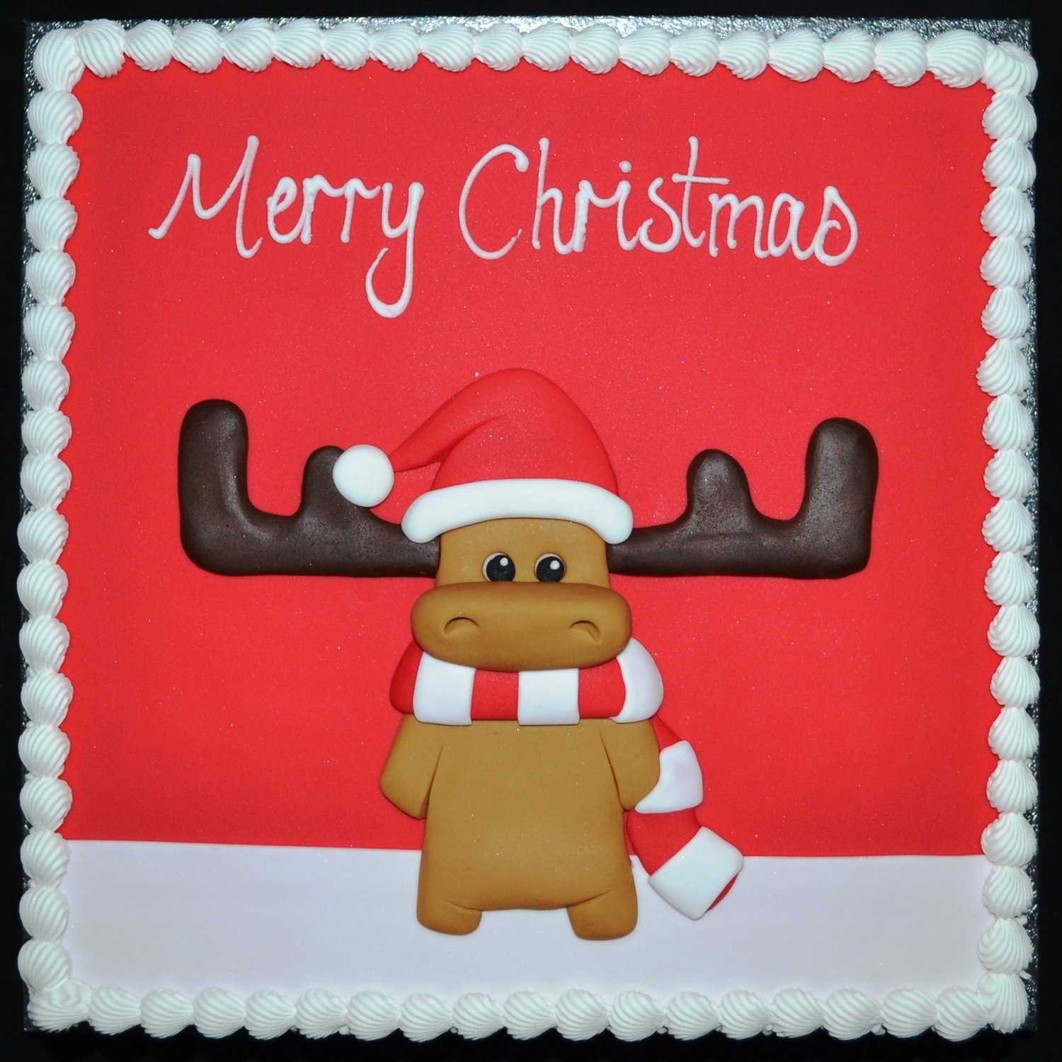 Square Cake with Christmas Moose Scene