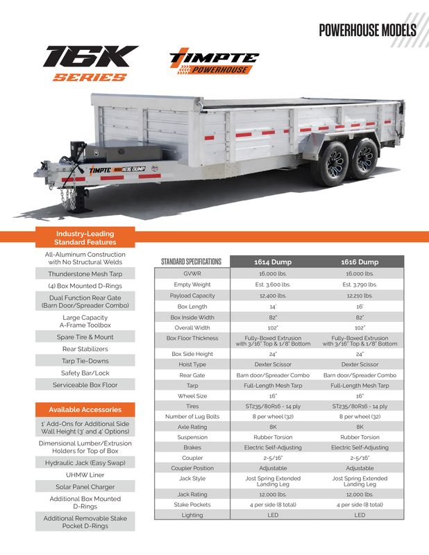 2027 Timpte Powerhouse Dump Trailer - 16k - 16' - TE009999-In Production: Lincoln,NE - Due 03.01.2026