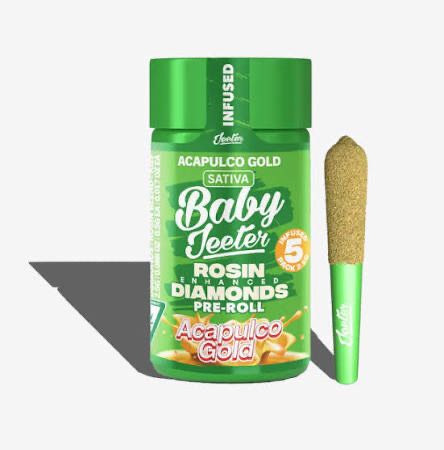 Baby Jeeter: 5pk Rosin Enhanced Diamonds Pre-Rolls THC: 36.8% - Acapulco Cold SATIVA
