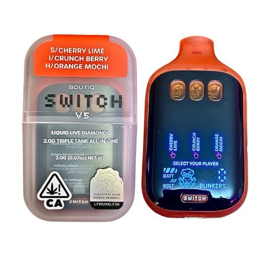 BOUTIQ Switch: 2gram Triple Tank Liquid Live Diamonds Disposable Vape - Cherry Lime (SATIVA) x Crunch Berry (INDICA) x Orange Mochi (HYBRID)