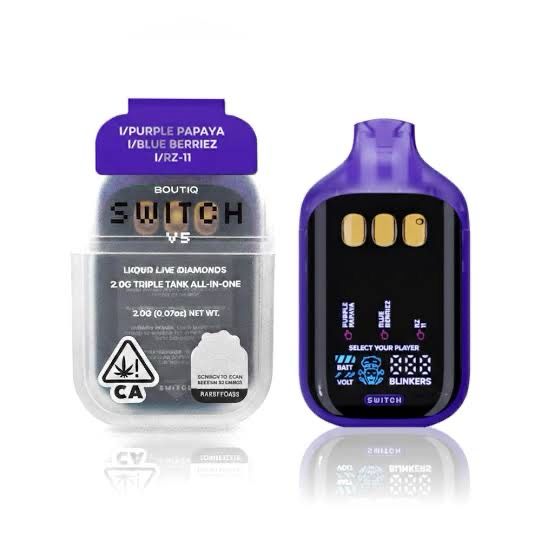 BOUTIQ Switch: 2gram Triple Tank Liquid Live Diamonds Disposable Vape - Purple Papaya (INDICA) x Blue Berriez (INDICA) x RZ-11 (INDICA)