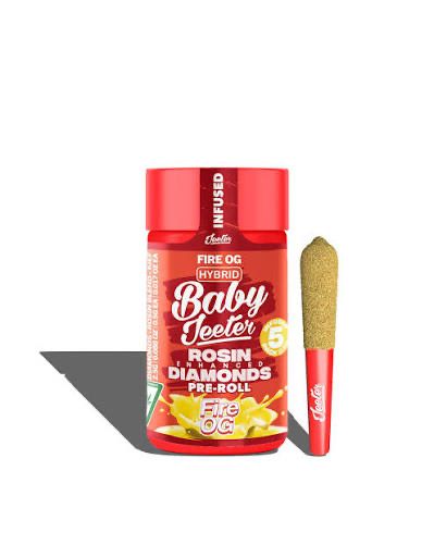 Baby Jeeter: 5pk Rosin Enhanced Diamonds Pre-Rolls THC: 37.8% - Fire OG HYBRID