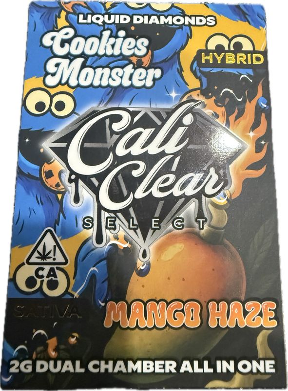 Cali Clear: 2grams Liquid Diamonds Disposable Vape - Cookie Monster/ Mango Haze (Hybrid/ Sativa )