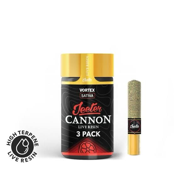 Jeeter Cannon: 3pk Premium Flower Glass Tip Pre-Roll INFUSED w/ Live Resin - Vortex SATIVA