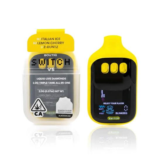 BOUTIQ Switch: 2gram Triple Tank Liquid Live Diamonds Disposable Vape - Italian Ice (HYBRID) x Lemon Cherry (HYBRID) x Z-Runtz (INDICA)
