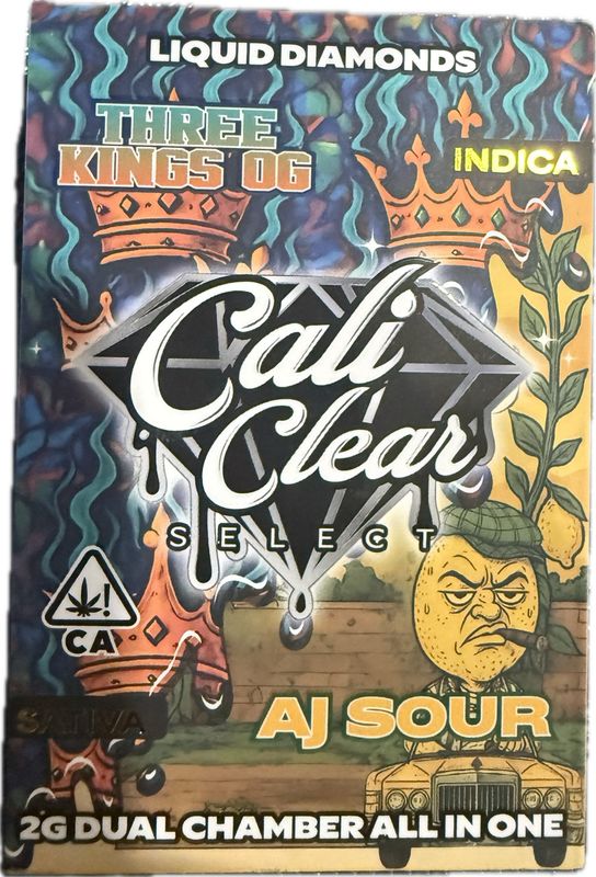 Cali Clear: 2grams Liquid Diamonds Disposable Vape - Three Kings OG / Aj Sour (Indica/ Sativa)
