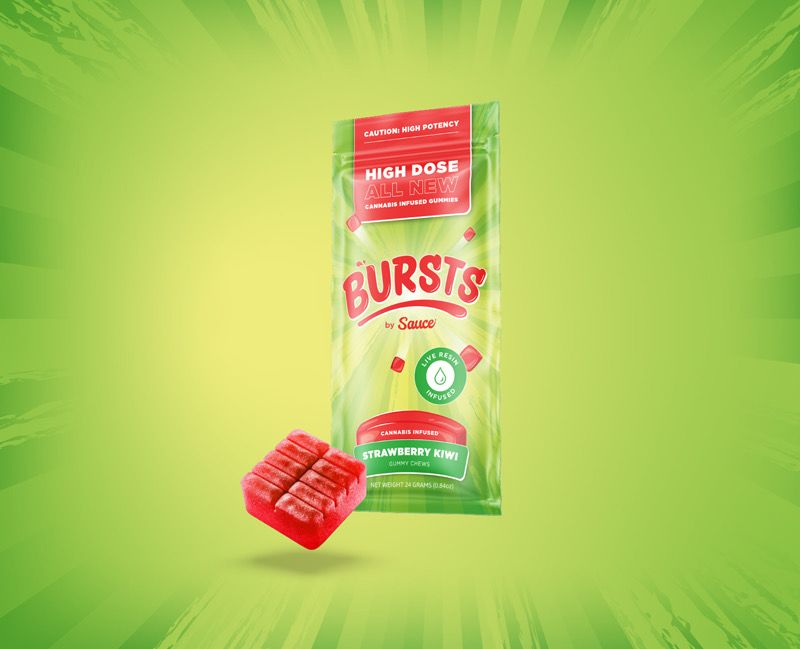 Burst Strawberry Kiwi Infused Live Resin Gummies 800mg INDICA