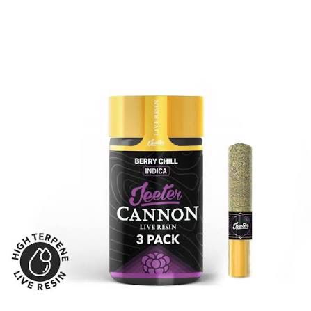 Jeeter Cannon: 3pk Premium Flower Glass Tip Pre-Roll INFUSED w/ Live Resin - Berry Chill INDICA
