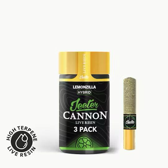 Jeeter Cannon: 3pk Premium Flower Glass Tip Pre-Roll INFUSED w/ Live Resin - Lemonzilla HYBRID