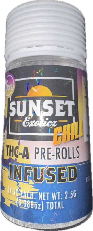 SUNSET Exoticz: 5pk THCa Diamond Live Resin INFUSED Pre-Rolls - Lemon Cheese Cake SATIVA