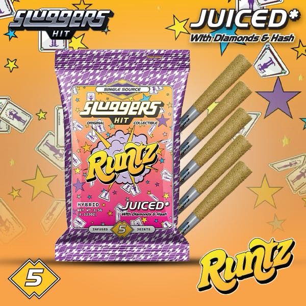 Sluggers HIT: 5pk INFUSED Pre-Rolls, JUICED* With Diamonds &amp; Hash - Runtz HYBRID