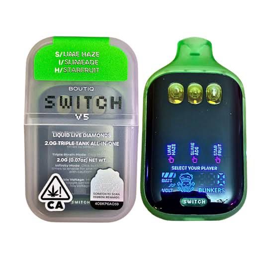 BOUTIQ Switch: 2gram Triple Tank Liquid Live Diamonds Disposable Vape - Lime Haze (SATIVA) x Slimeade (INDICA) x Starfruit (HYBRID)