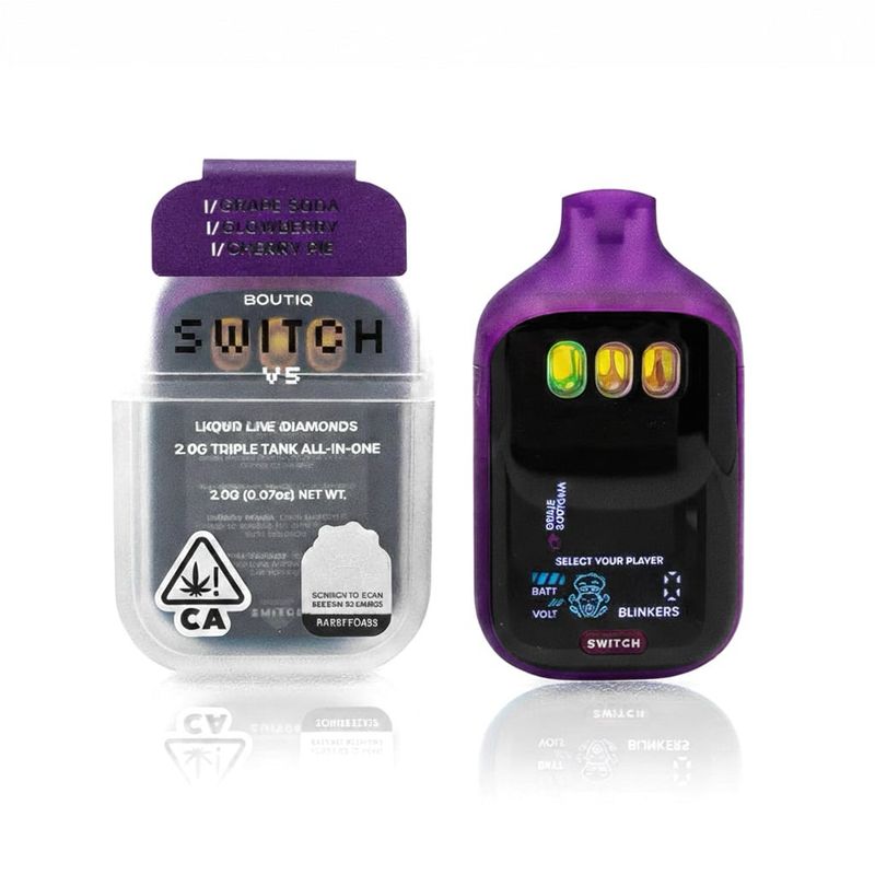 BOUTIQ Switch: 2gram Triple Tank Liquid Live Diamonds Disposable Vape - Grape Soda (INDICA) x Glowberry (INDICA) x Cherry Pie (INDICA)