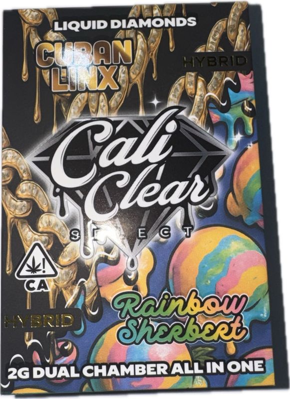 Cali Clear Select: 2g Liquid Diamonds Dual Chamber All In One - Cuban Linx (HYBRID) x Rainbow Sherbert (HYBRID)