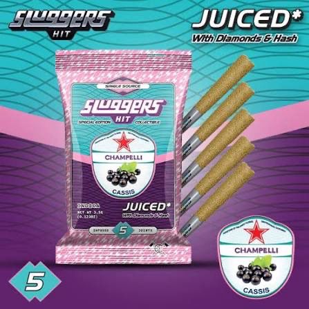 Sluggers HIT: 5pk INFUSED Pre-Rolls • JUICED* With Diamonds &amp; Hash - Champelli Cassis INDICA