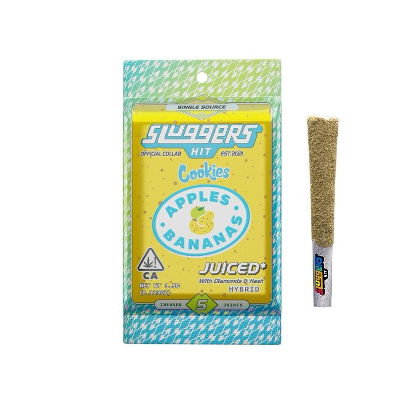 Sluggers HIT: 5pk INFUSED Pre-Rolls • JUICED* With Diamonds &amp; Hash - Apples &amp; Bananas HYBRID