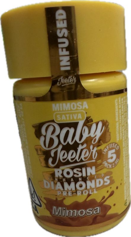 Baby Jeeter: 5pk Rosin Enhanced Diamonds Pre-Rolls THC: 36.8% - Mimosa -SATIVA