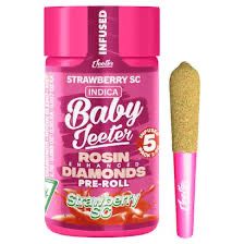 Baby Jeeter: 5pk Rosin Enhanced Diamonds Pre-Rolls THC: 39.23% - Strawberry SC INDICA