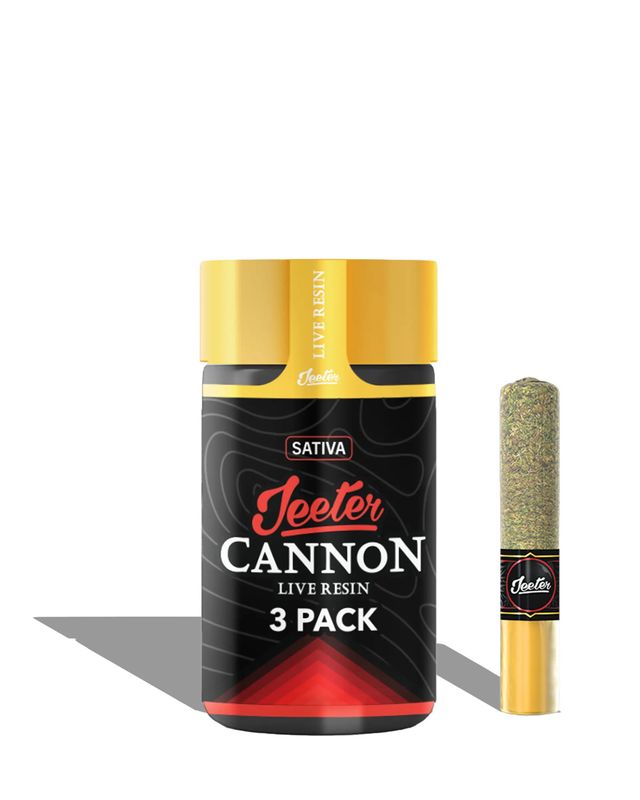 Jeeter Cannon: 3pk Premium Flower Glass Tip Pre-Roll INFUSED w/ Live Resin -VORTEX -SATIVA