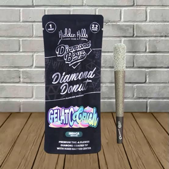 Hidden Hills x Diamond Boyz: 2.2grams Pre-Roll • Diamond Coated Tip With Hash Batter Center - Gelato Crush INDICA