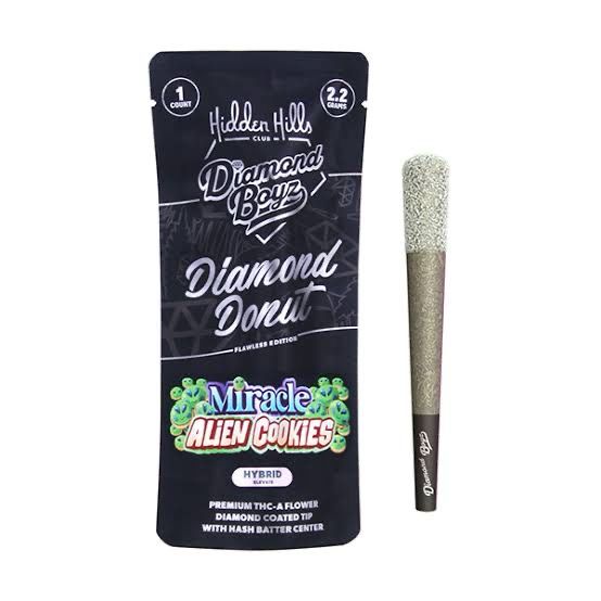 Hidden Hills x Diamond Boyz: 2.2grams Pre-Roll • Diamond Coated Tip With Hash Batter Center - Miracle Alien Cookies HYBRID