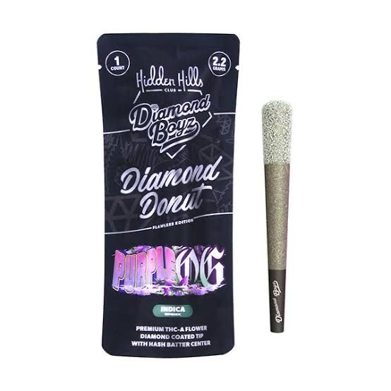 Hidden Hills x Diamond Boyz: 2.2grams Pre-Roll • Diamond Coated Tip With Hash Batter Center - Purple OG INDICA