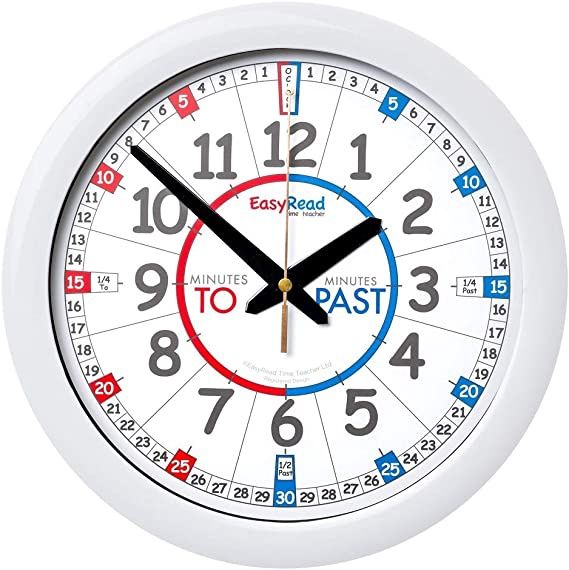 Easy Read Time Teacher BLUE and RED Face Clock