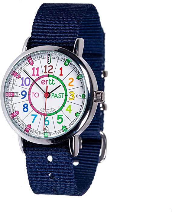 Easy Read Time Teacher Watch - Rainbow Face Navy Strap WATERPROOF