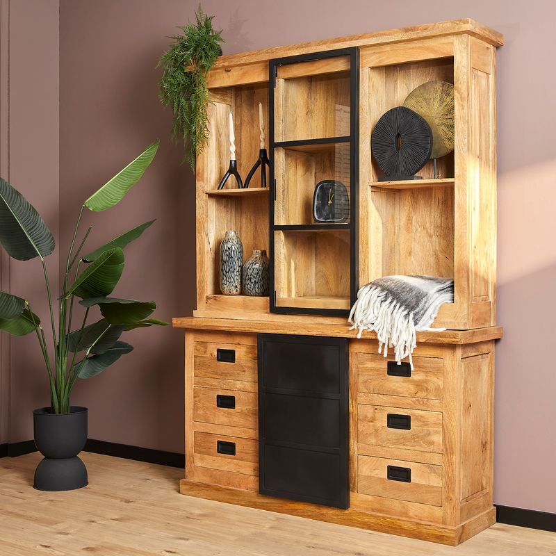 Vitrinekast Nashville Natur Mangoholz 160 cm