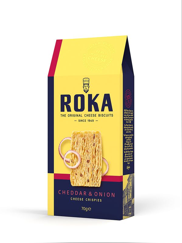 Roka Cheesecrispies met Cheddar kaas en ui 70 gr