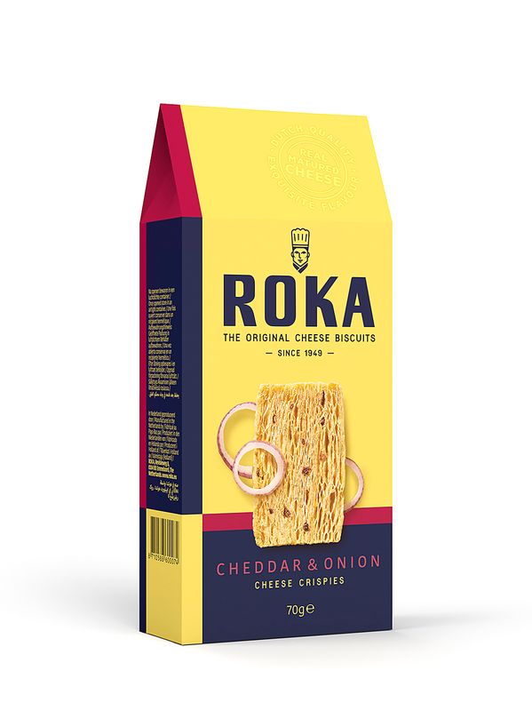 Roka Cheesecrispies met Cheddar kaas en ui 70 gr