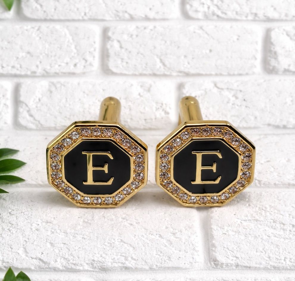 Golden color initial cufflinks E
