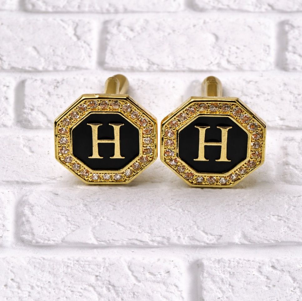 Golden color initial cufflinks H