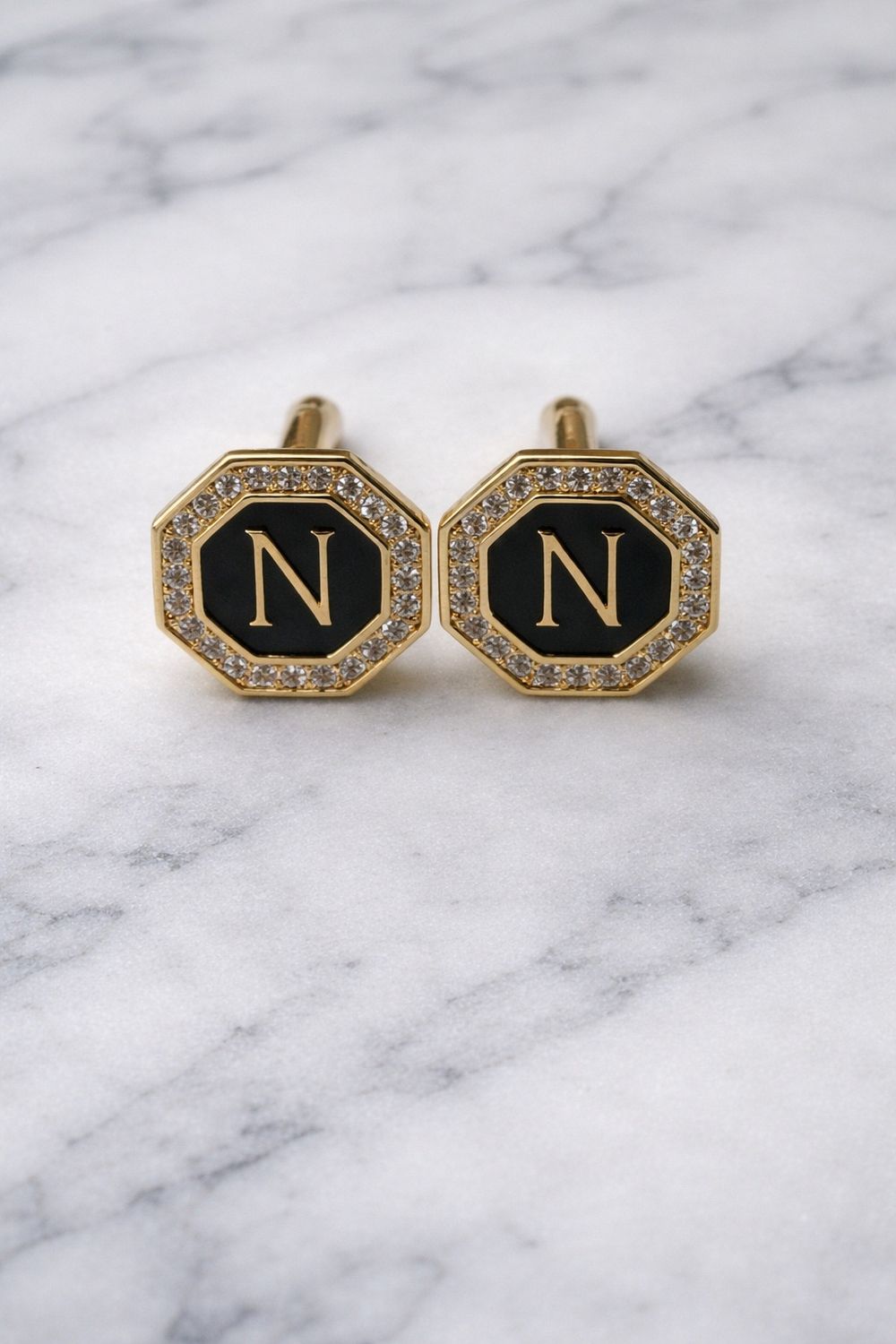 Golden color initial cufflinks N