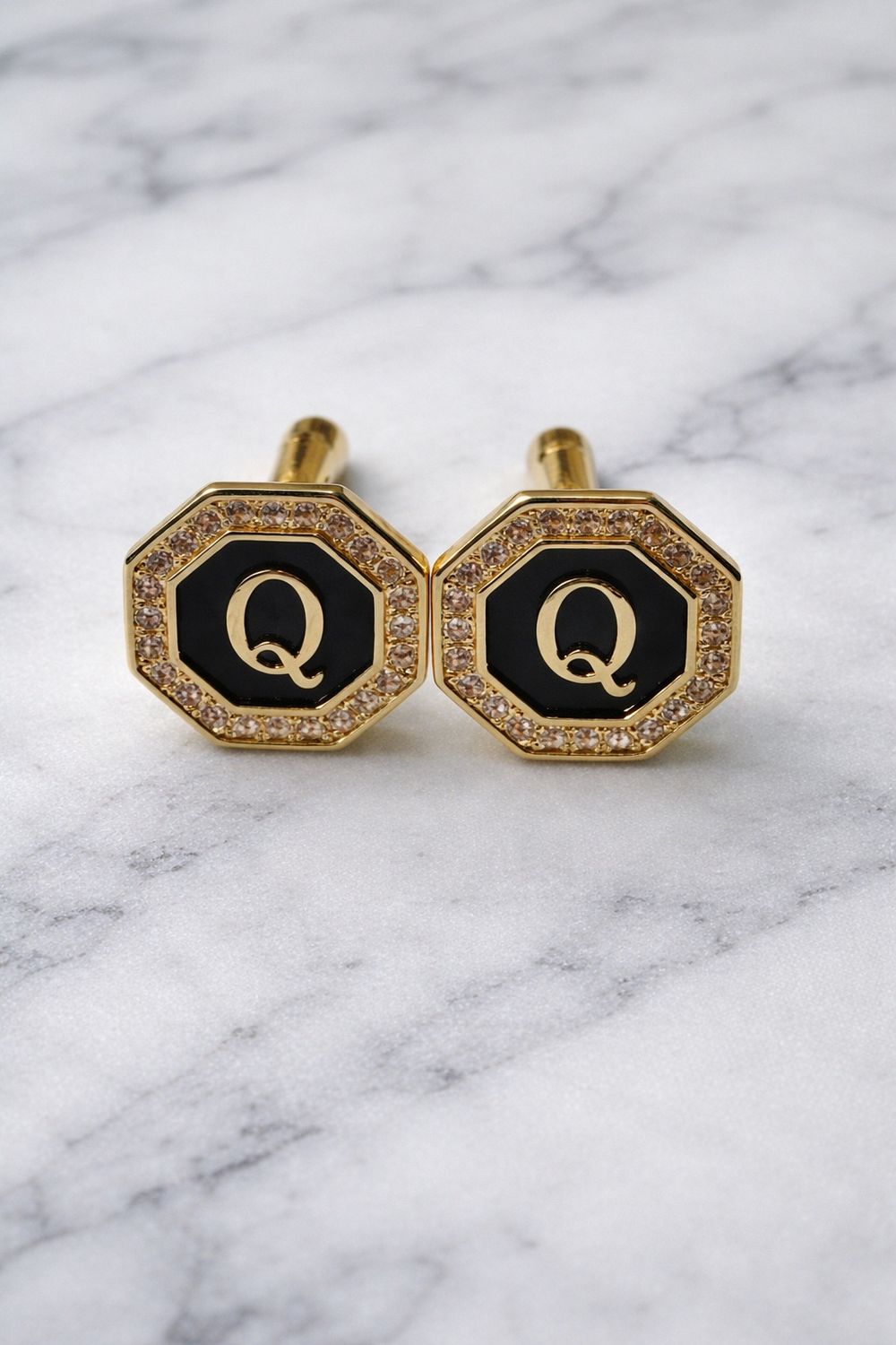 Gold and color initial cufflinks Q