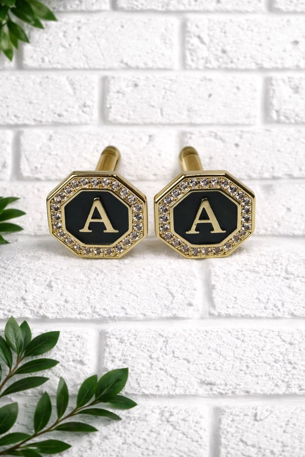 Gold in color initial cufflinks A