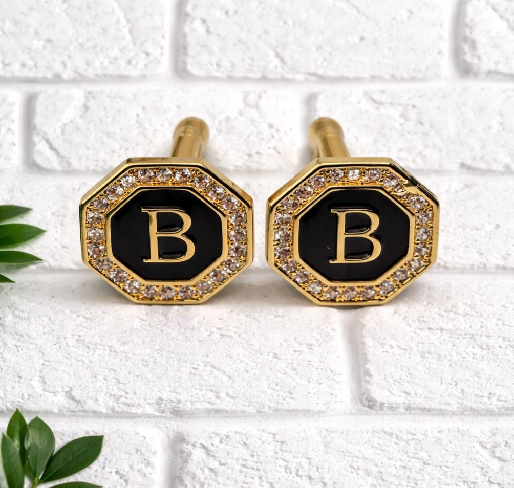 Golden color initial cufflinks B