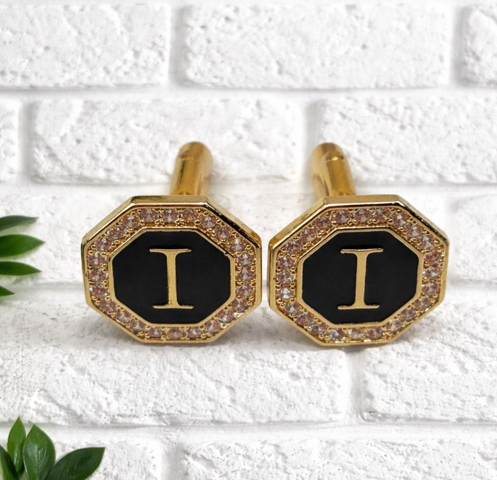 Golden color initial cufflinks I