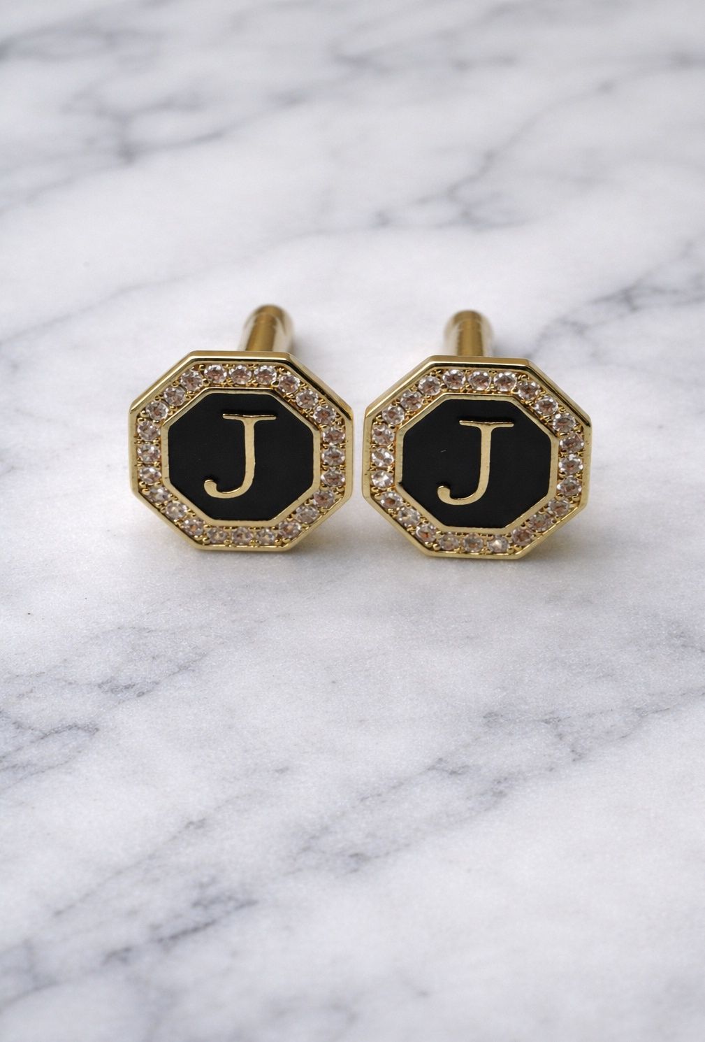 Golden color initial cufflinks J