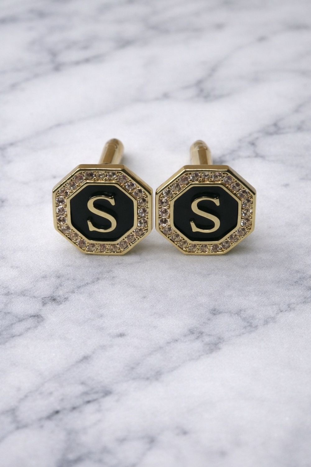 Gold in color initial cufflinks S