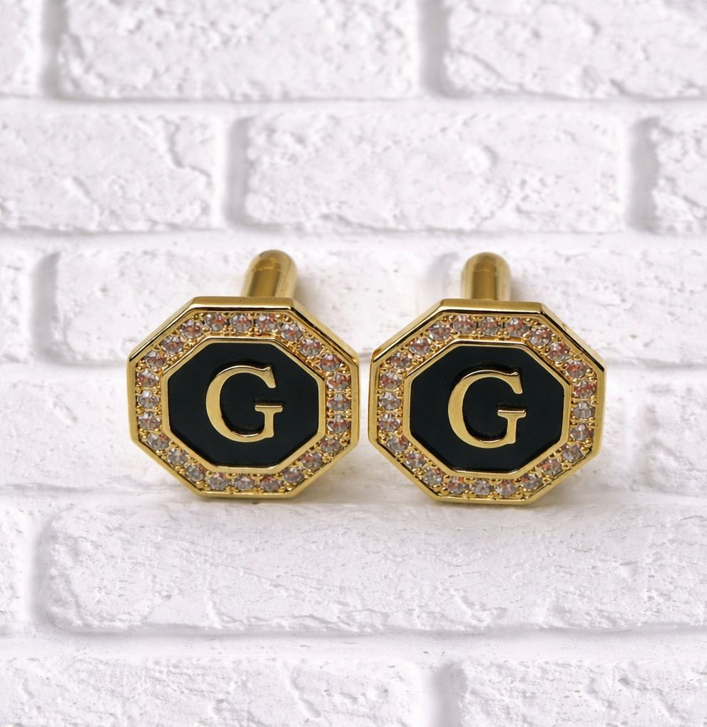 Golden color initial cufflinks G