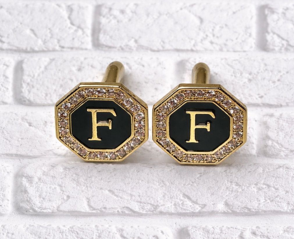 Golden color initial cufflinks F