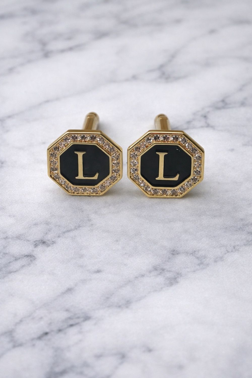 Golden color initial cufflinks L