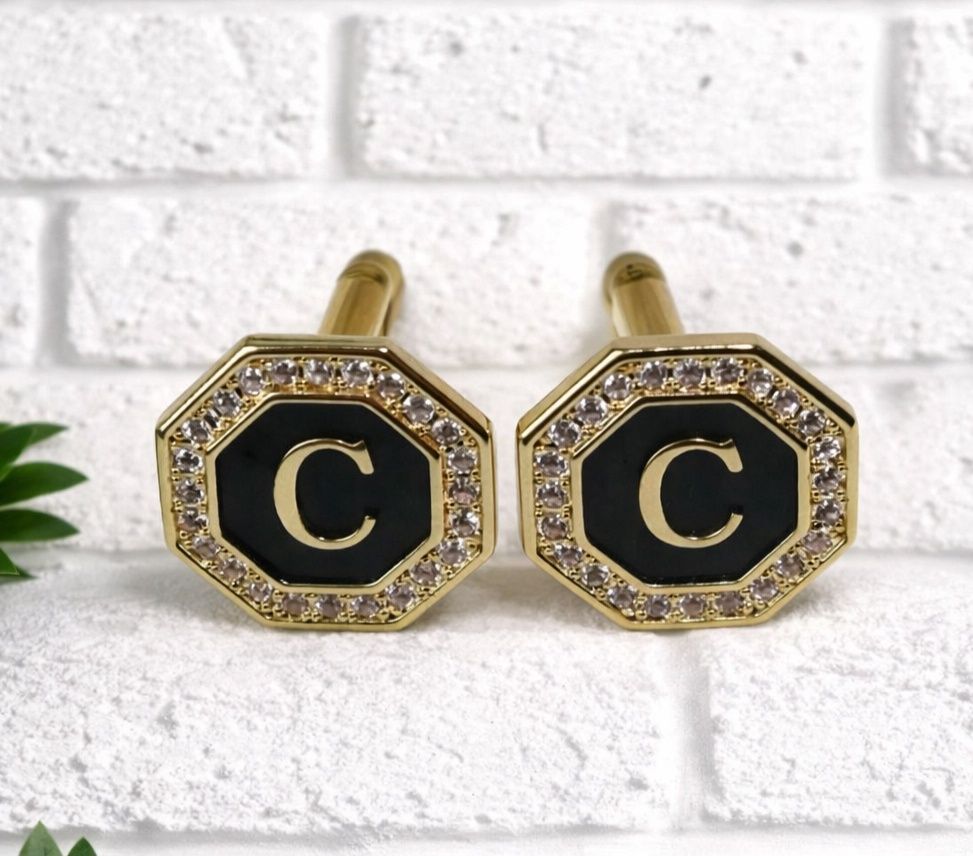 Golden color initial cufflinks C