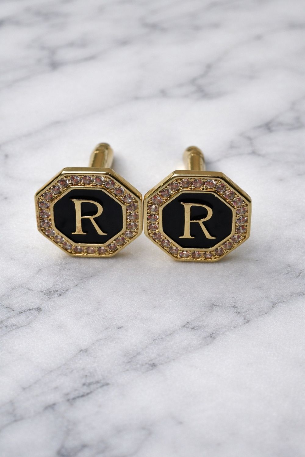 Golden color initial cufflinks R