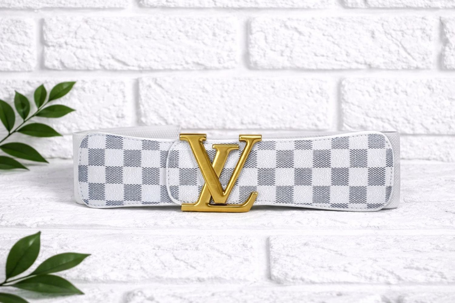 White and gold LV stretch belt